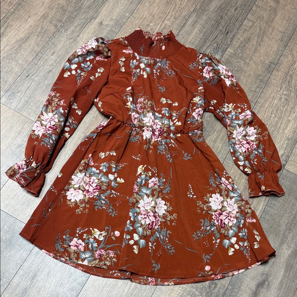 NWOT Trendy Boutique Rust Floral Dress